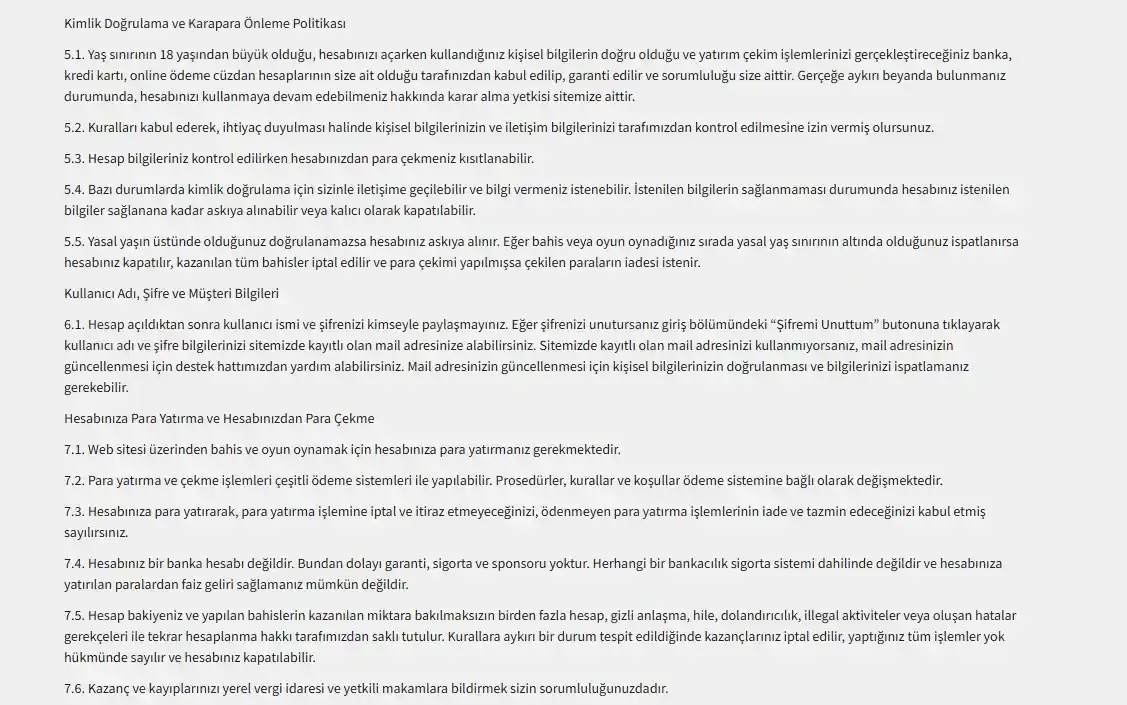 MatBet qoidalarining 18 yosh talabi va bir kishiga bitta akkaunt haqidagi parchasi.