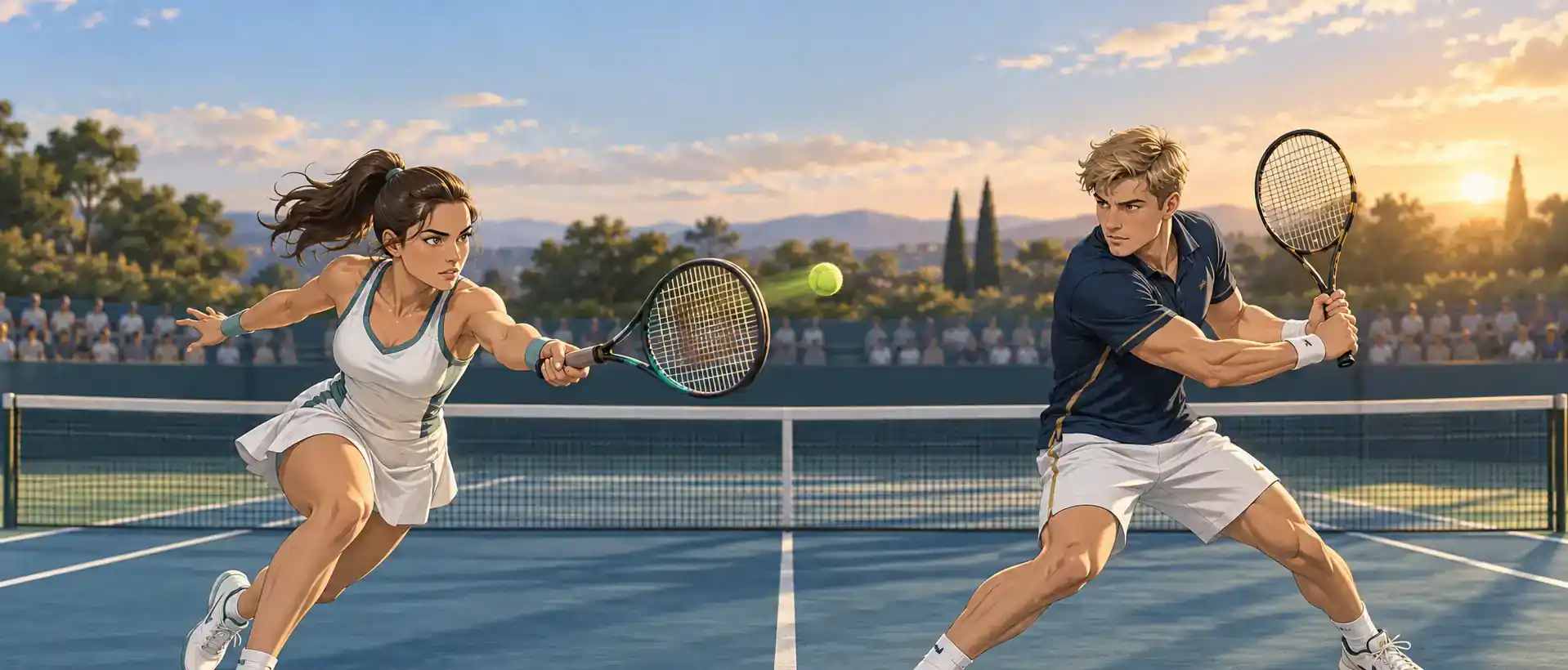 Kortdagi tennischi ayol va erkak